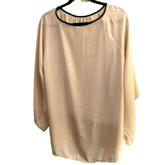 Pleione Women's Blush Black Trim Pull Over Blouse Size XL Wide Sleeve Dress Top - Picture 3 of 3